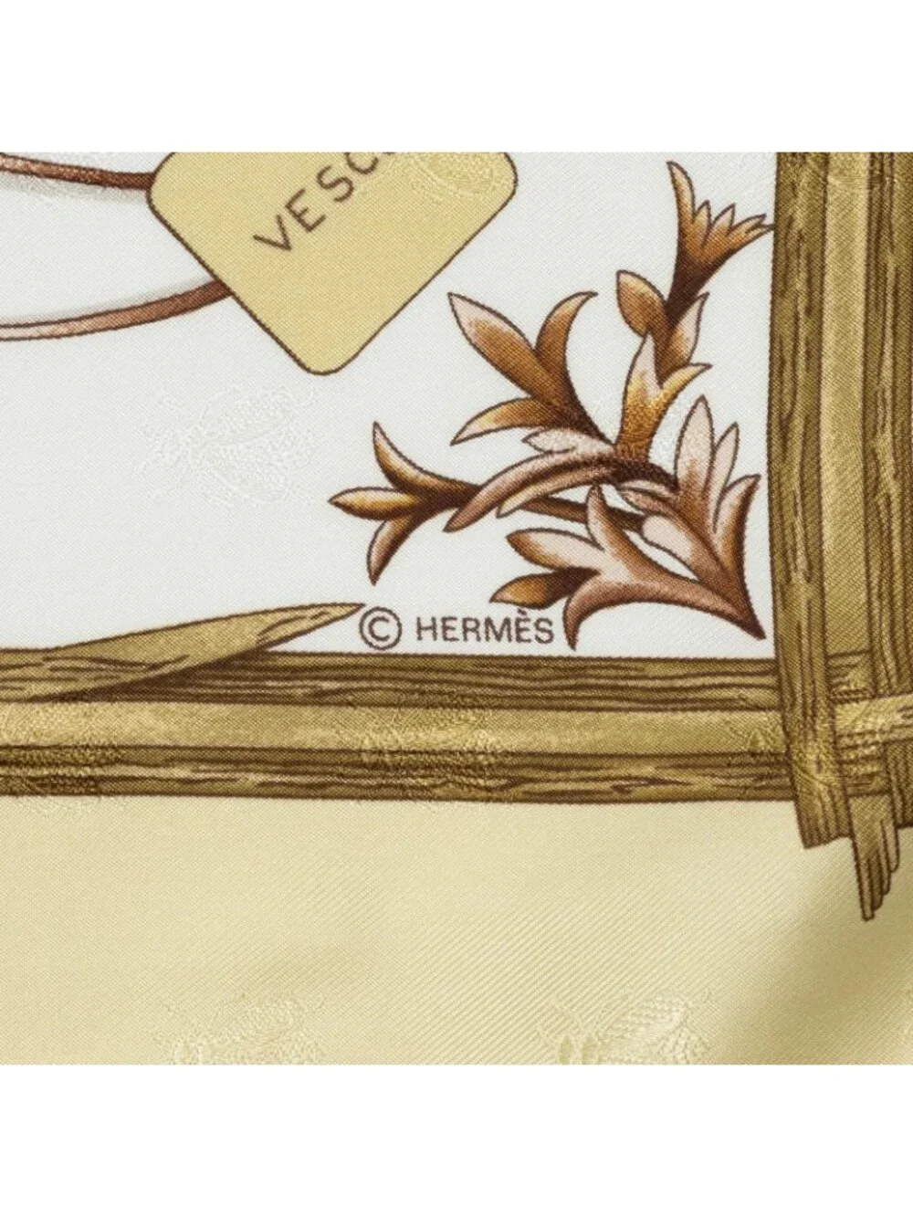 Hermes Scarf Green White 100% Jacquard Silk